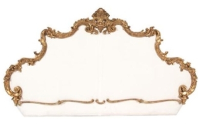 A Rococo Style Carved Giltwood and Upholstered Headboard