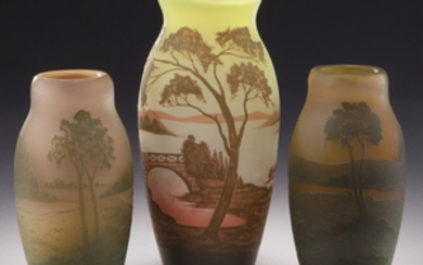 (3) Scenic Arsall cameo glass vases