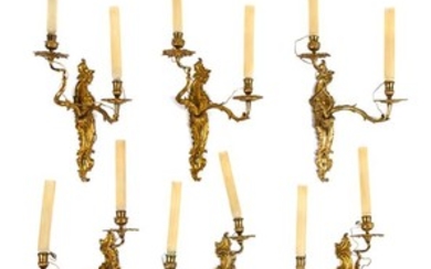 A Set of Six Louis XV Style Gilt Bronze Two-Light Sconces