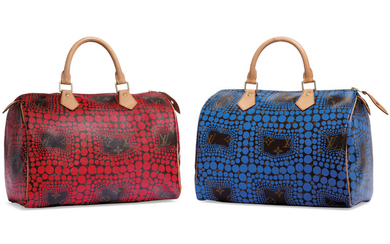 A SET OF TWO: A LIMITED EDITION RED MONOGRAM TOWN SPEEDY 30 A LIMITED EDITION BLUE MONOGRAM TOWN SPEEDY 30, LOUIS VUITTON BY YAYOI KUSAMA, 2012