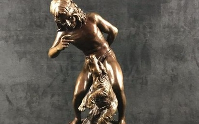 Vintage Bronze Sculpture of Bohemian Bear Tamer