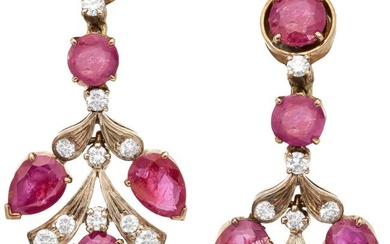 11011: Burma Ruby, Diamond, Rose Gold, Silver Earrings