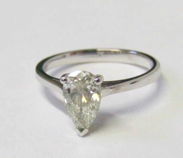 1.10ct. Diamond Solitaire Ring, pear shaped set 18ct. white...