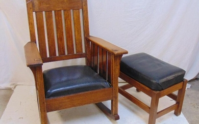 Mission oak rocker & footstool, arts & crafts armchair