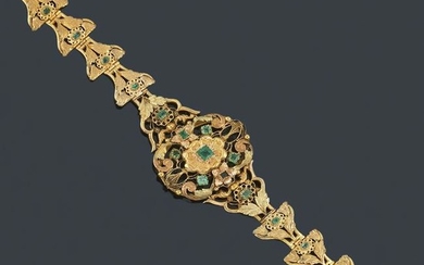Bracelet in green and yellow 18K gold with emeralds