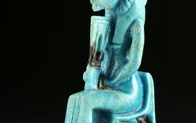 Egyptian Faience Amulet of Enthroned Sekhmet