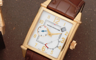 Girard Perregaux. An 18K gold automatic rectangular calendar wristwatch with power reserve