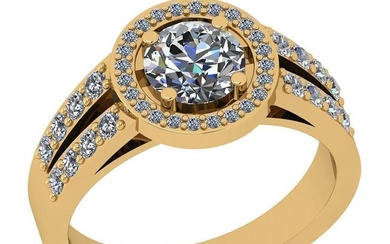 1.35 Ctw SI2/I1 Gia Certified Center Diamond 14K Yellow Gold Engagement Halo Ring