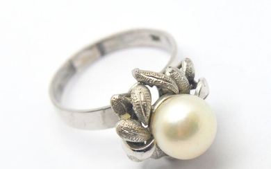 14 kt. Freshwater pearl, White gold, 9 mm - Ring