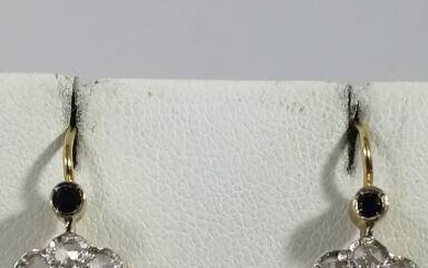 14 kt. Gold, Silver - Earrings - 0.16 ct Diamond - Sapphires