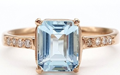 14 kt. Pink gold - Ring - 1.47 ct Aquamarine - Diamonds
