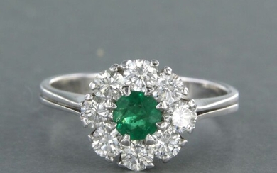 14 kt. White gold - Ring - 0.26 ct Emerald - Diamond