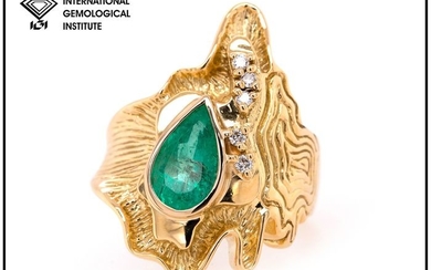 14 kt. Yellow gold - Ring - 1.90 ct Emerald - 0.05 ct Diamonds - No Reserve Price