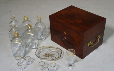 14-part Liqueur cellar - Directoire - Brass, Glass, Mahogany - Around 1800