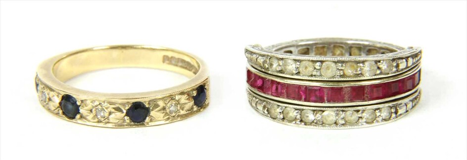 A 9ct gold sapphire and diamond half eternity ring