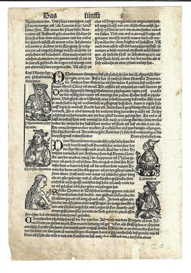 1497 Leaf w/ Portrait Woodcuts Liber Chronicarum