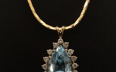 14K Blue Topaz and Diamond Pendant Necklace