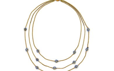 14K Gold, Enamel, and Pearl Necklace