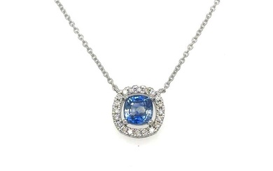 14K WHITE GOLD SAPPHIRE AND DIAMONDS NECKLACE
