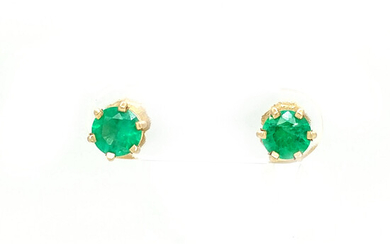14K Yellow Gold Genuine Emerald Stud Earrings