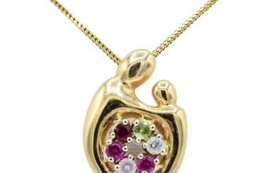 14K Yellow Gold Mother & Child Birthstone Necklace