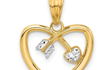 14K Yellow & Rhodium Diamond-cut Heart