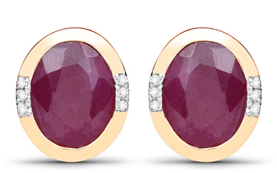 14KT Yellow Gold 4.84ctw Ruby and White Diamond Earrings