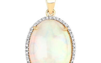 14KT Yellow Gold 8.52ct Opal and Diamond Pendant with Chain