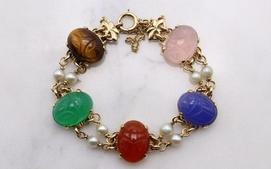 14KY Gold Scarab Bracelet with Pearls