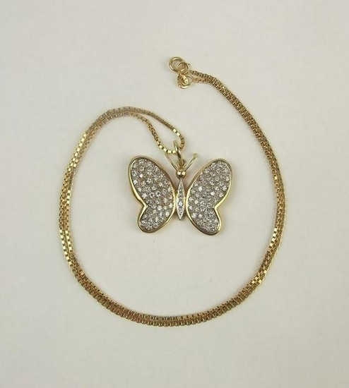 14ct Yellow Gold Diamond Butterfly Pendant Necklace