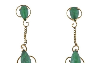 14k Gold Jade Drop Earrings