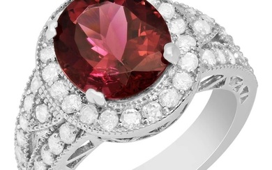 14k White Gold 4.32ct Pink Tourmaline 1.17ct Diamond Ring