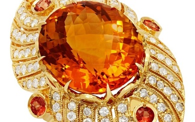 14k Yellow Gold 18.81ct Citrine 0.95ct Sapphire 1.59ct Diamond Ring