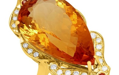 14k Yellow Gold 27.91ct & 0.10ct Citrine 0.84ct Diamond Ring