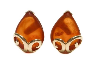 14k Yellow Gold and Amber Pear Earrings.