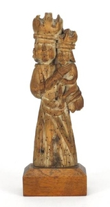 14th/15th century limewood carving of Madonna and child, rai...