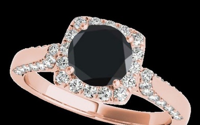 1.7 ctw Certified Black Diamond Solitaire Halo Ring 10k Rose Gold