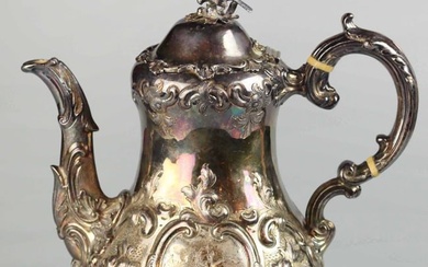 18-19th century English sterling silver teapot, marked, monogrammed