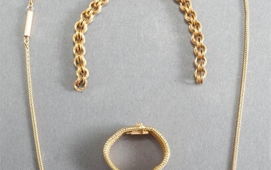 18-Karat Yellow-Gold Bracelet Style Ring (3.6 dwt), 14-Karat Yellow-Gold Necklace and 14-Karat Yellow-Gold Necklace Segment (5.1 dwt)