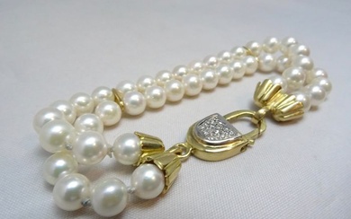 18 kt. Akoya pearls, Yellow gold - Bracelet Akoya Pearl - Diamonds