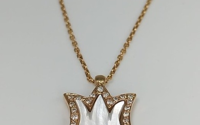 18 kt. Gold - Necklace with pendant - 0.75 ct Natural Pearl - Diamonds