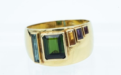 18 kt. Gold - Ring - 2.20 ct Tourmalines - Amethyst, Citrines, Ruby, Tourmalines