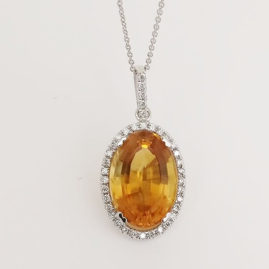 18 kt. White gold - Necklace with pendant - 8.23 ct Citrine - Diamond