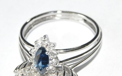 18 kt. White gold - Ring - 0.10 ct Diamond - Diamonds, Sapphires