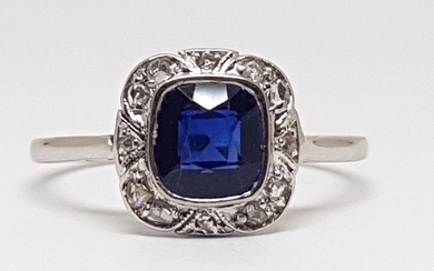 18 kt. White gold - Ring - 1.62 ct Sapphire - Diamonds