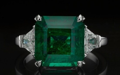 18 kt. White gold - Ring - 5.69 ct Emerald