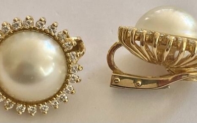 18 kt. Yellow gold - Earrings - 17.34 ct Pearl - Diamonds