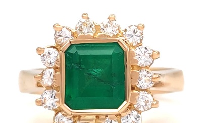 18 kt. Yellow gold - Ring - 1.17 ct Emerald - 0.56 ct Diamonds