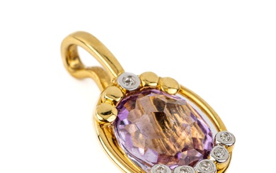 18 kt gold amethyst-brilliant-pendant , YG/WG 750/000, centered...