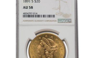 1891-S $20 Liberty Gold Double Eagle AU-58 NGC